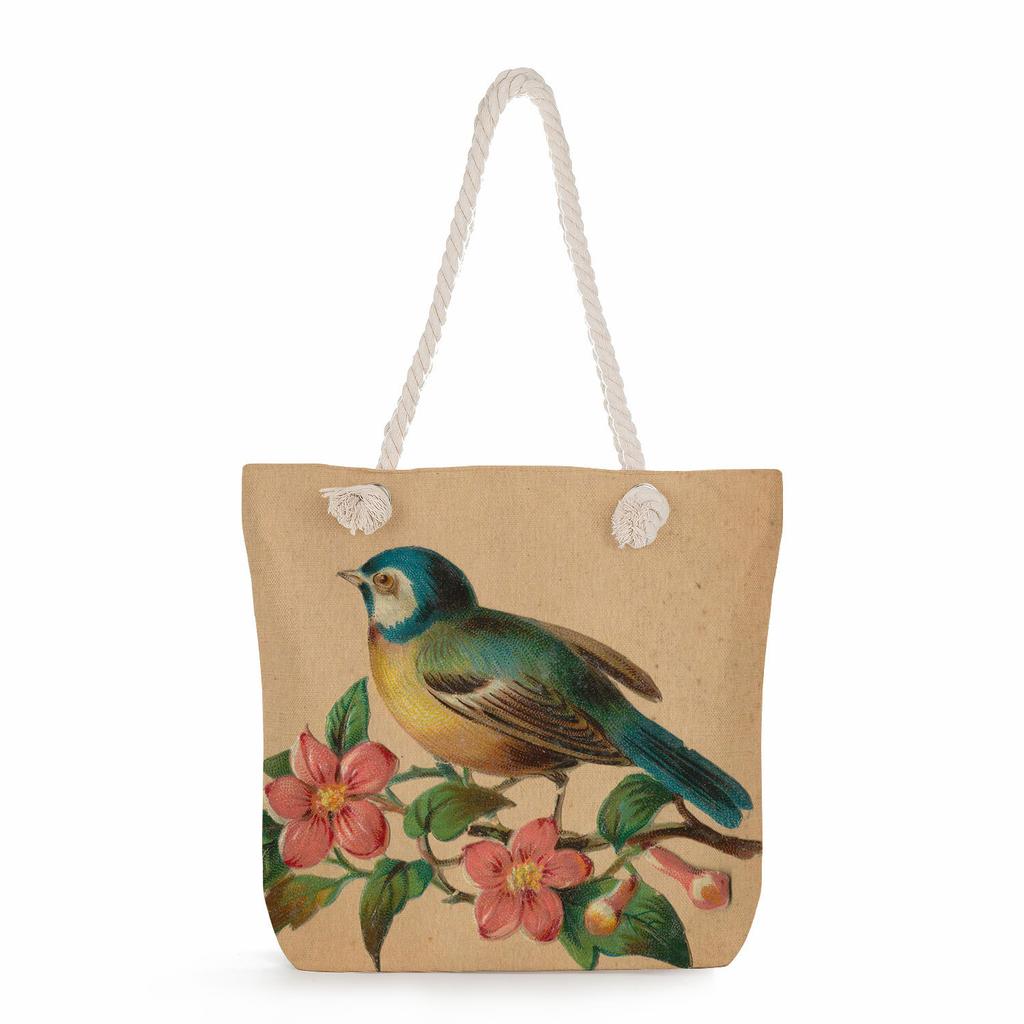 Bird print thick rope single-shoulder beach bag 7251 CLE