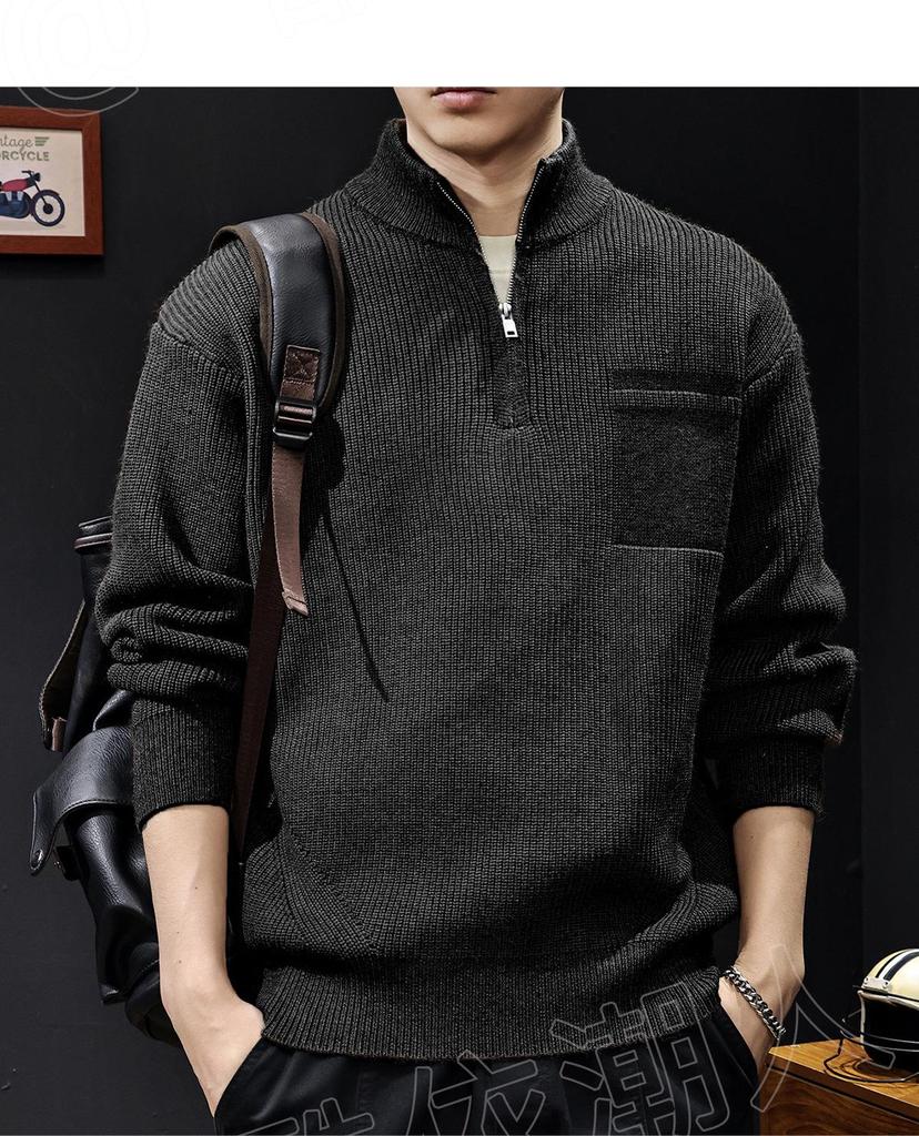 2025 Men's High Neck Zipper Sweater - American Style Autumn/Winter Knit Pullover, High-End Outerwear, Plus Size Available