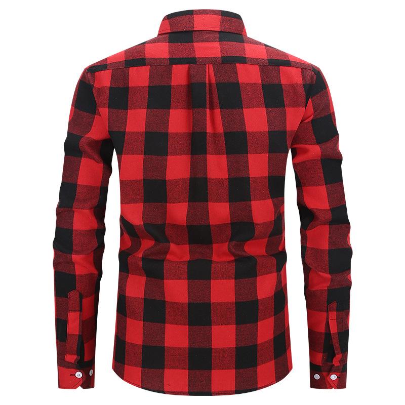 Men Casual Plaid Long Sleeve Flannel Shirt Loose Large Size Pocket Mens Outerwear