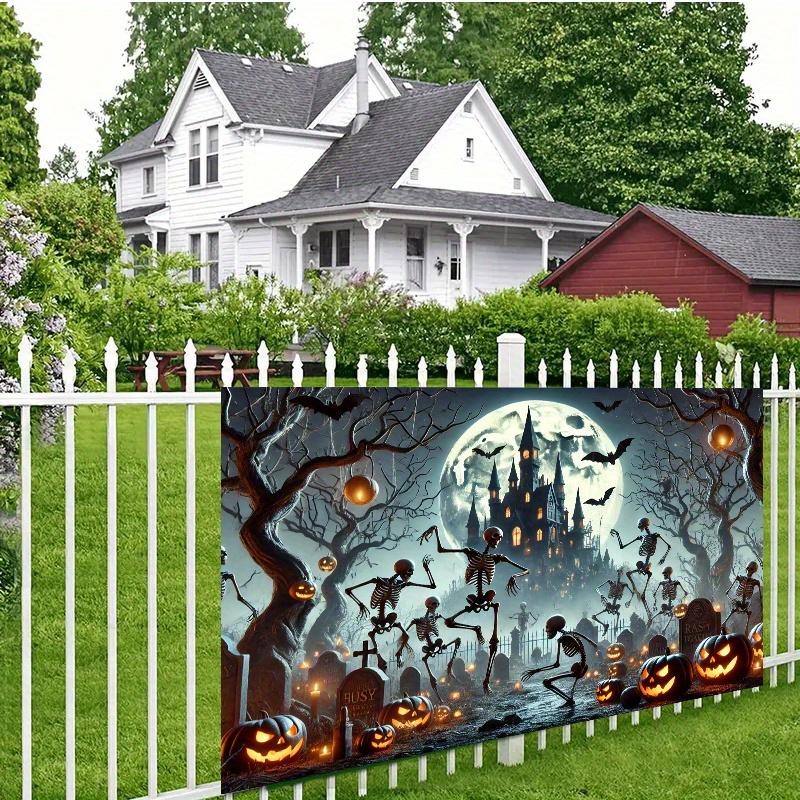 1 piece of 2D flat banner background cloth Halloween skeleton ball party wall decoration cloth suitable for party decoration