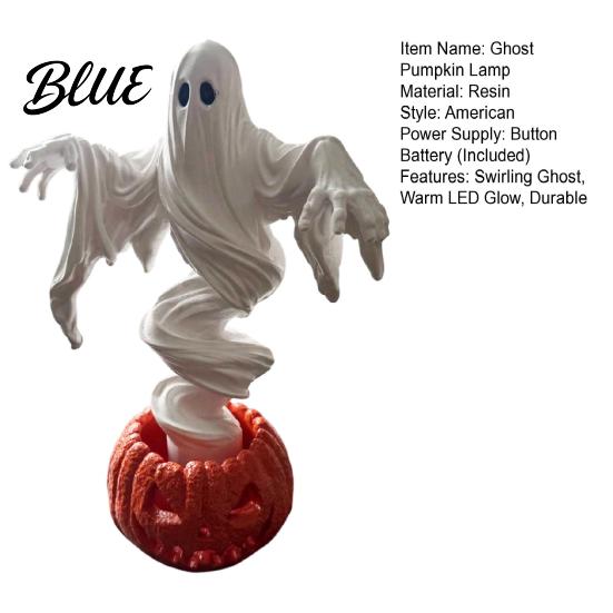 Artistic Resin Craft Figurine Swirling Ghost Pumpkin Yard Lamp Lighted Spooky Statue Warm LED Outdoor Battery Operated Lamp Decor Fall Autumn