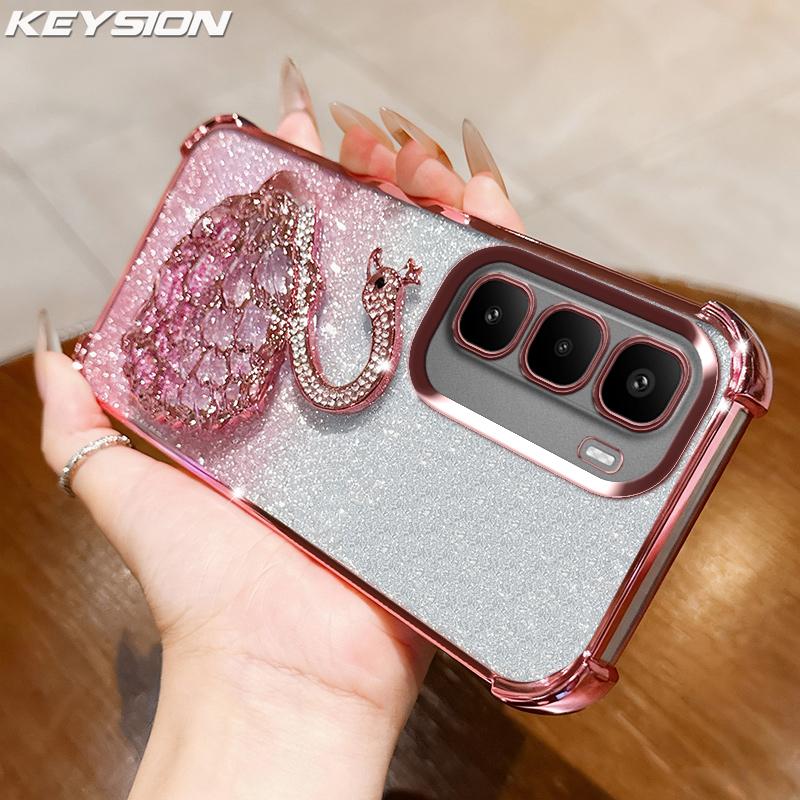 

KEYSION Протиударний чохол з покриттям для телефону для Infinix Hot 60 Pro+ Hot 60 5G 60i 4G Прозорий ТПУ Блискучий Інкрустований Лебедь Підставка Обкладинка for Infinix Hot 60 Pro+ рожевий