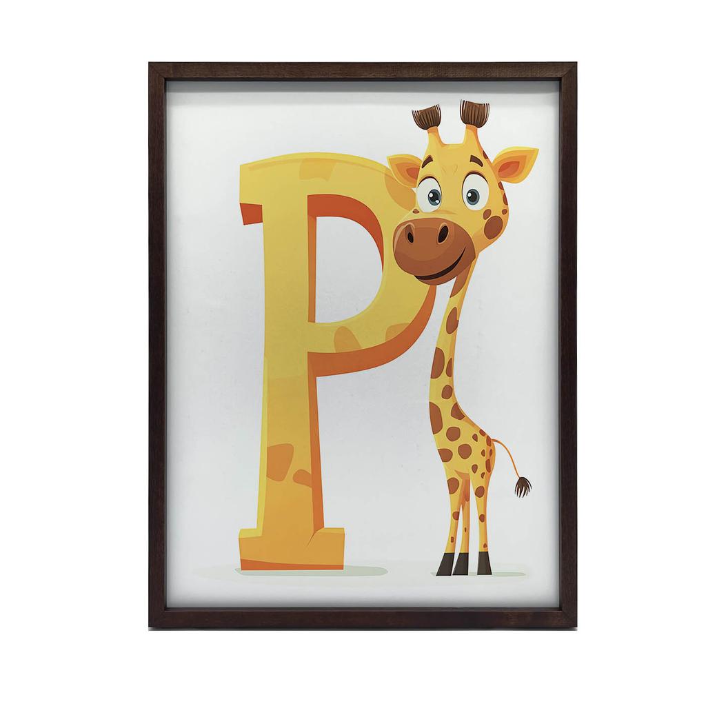 Plakat Wesoła Żyrafa Z Literą P Plakat Wesoła Żyrafa Z Literą P, 50X70 Cm, Bez Ramy, Płótno Premium Na Blejtramie