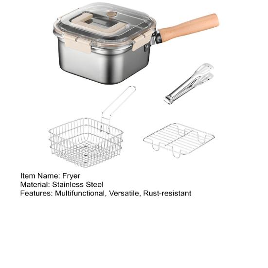 Stainless Steel Deep Fryer 5-in-1 Fryer Steamer Baker Strainer Portable Outdoor Cooking Pot with Basket