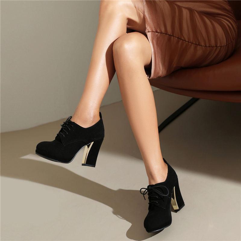 Women's high heels, single shoes, spring and autumn waterproof platform, thick heel, lace up, large size, all season shoes