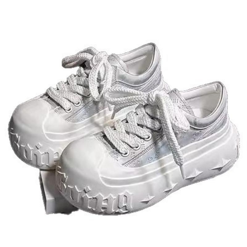 Pearlescent polished gold letter thick-soled muffin casual bread shoes dissolving shoes small 6cm small white shoes women's shoes
