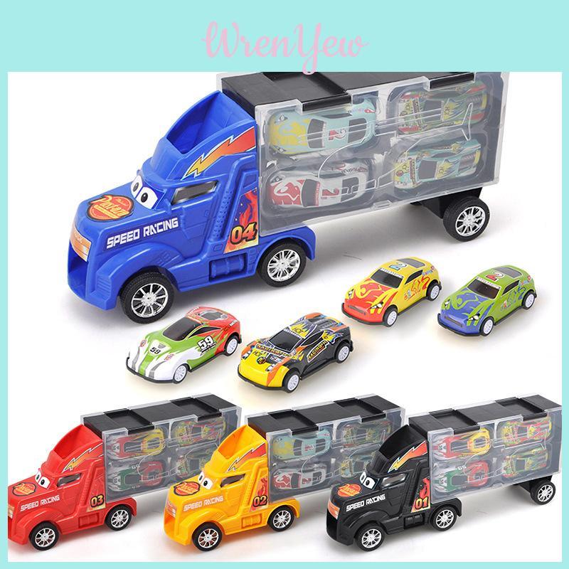Ultimate Toy Truck Carrier Play Set With 4 Vibrant Mini Cars And Road Signs