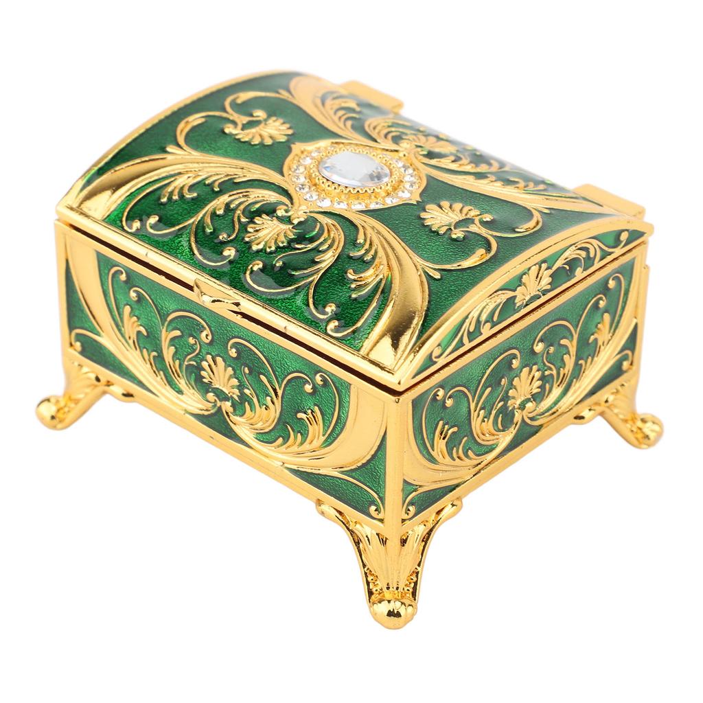 Vintage Enamel Trinket Organizer Rectangular Shape Velvet Lining Jewelry Storage Box for Girls Gold White