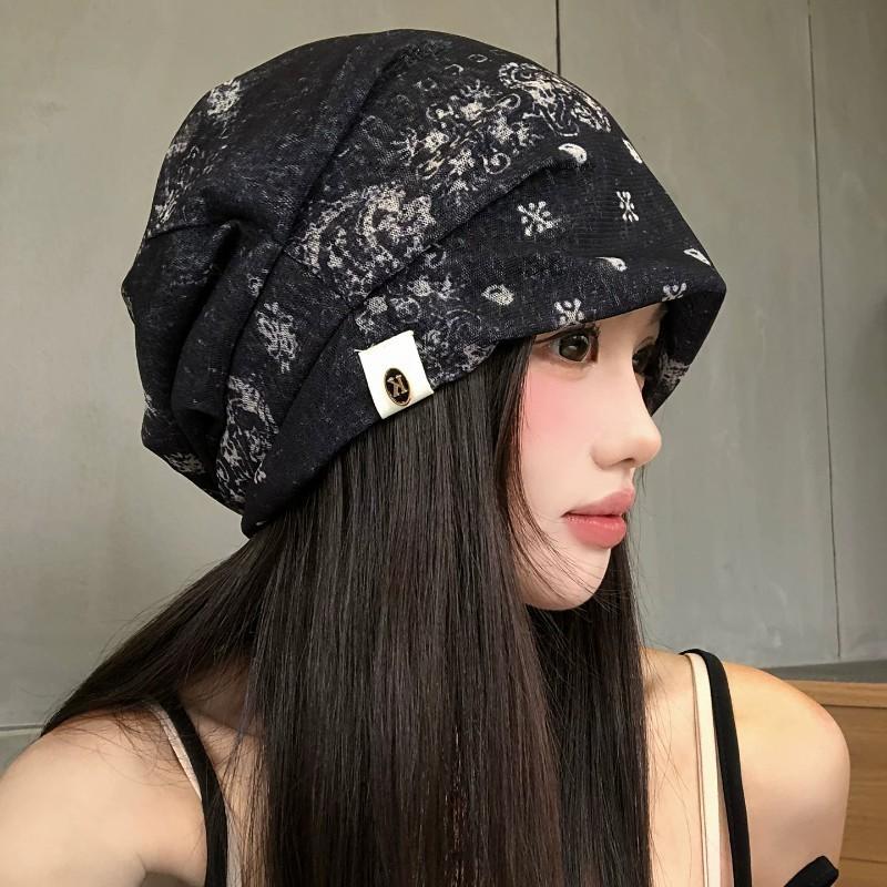 Tie-dye thin breathable beanie for women, stylish design, face-slimming, pull-on hat, winter hat