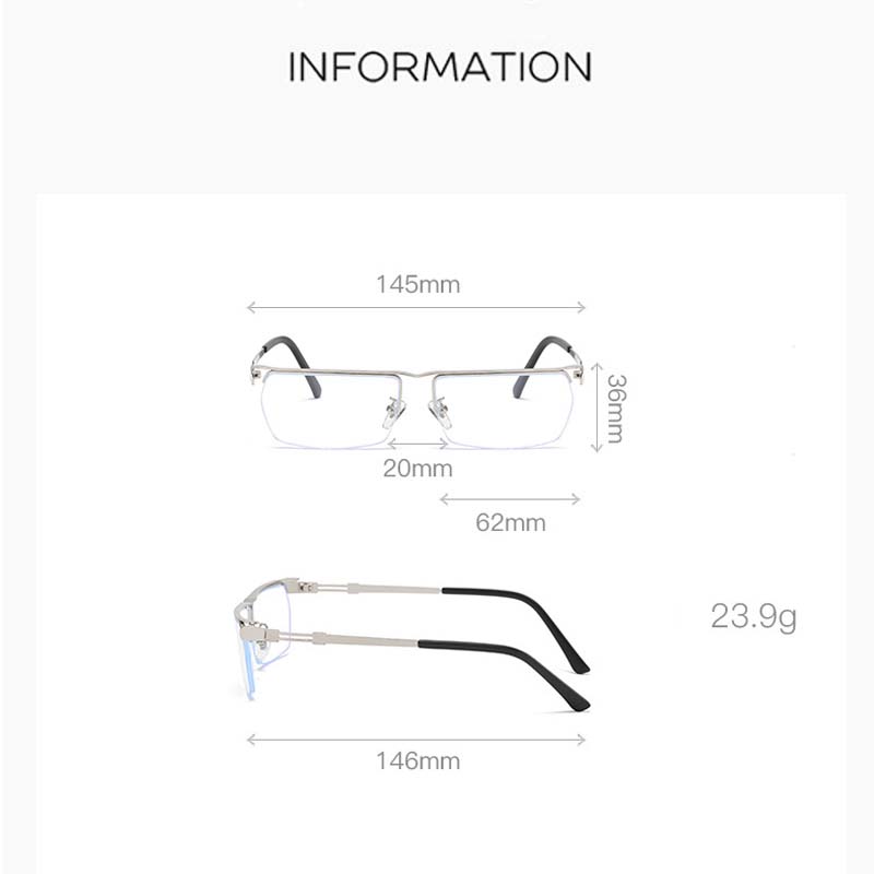 Business New Men's Metal Half Frame Presbyopia Glasses Frame Anti Blue Light Glasses Frame Reading Glasses 3879