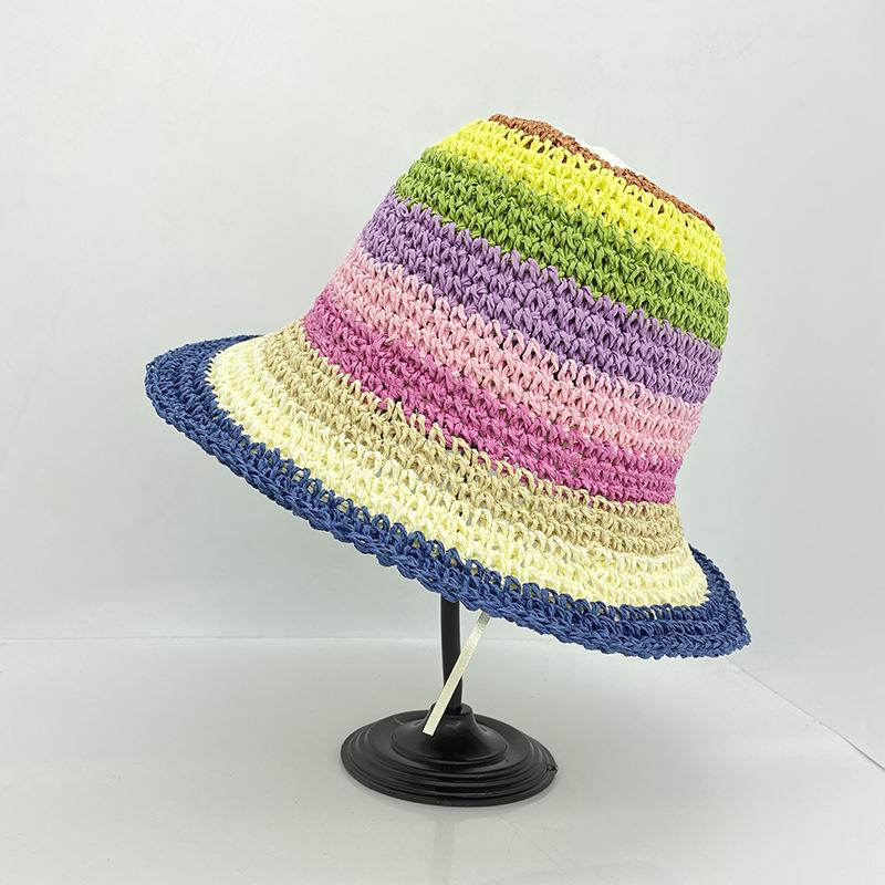 Straw hat women's foldable fisherman's hat, sunshade to show the face, small face cover basin hat ins tide and age reduction, large brim