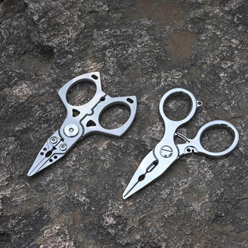Braided Fishing Line Cutter Rings Openers with Lanyard Fishing Pliers Multifunctional Fishing Tackle Stainless Pliers