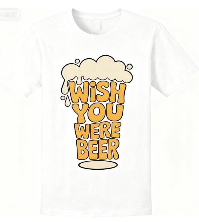 2025 Wish You Were Beer Humor Tee Funny Wordplay Print Cotton T-Shirt Pub Lover Gift Top for Men and Women