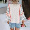 Damski śliczny kolorowy blok w paski, lekki i wygodny, dzianinowy sweter plażowy