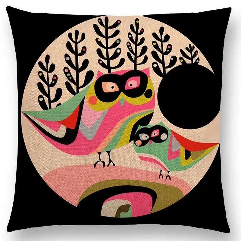 Cartoon Sofa Überwurf Kissenbezug Bunte Tiere Vogel Katze Reh Pfau Eule Blumen Lied Kissenbezug