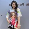 Colorful Fashion Printed T Shirts Women Summer Clothes Casual Cartoon Girl Diamonds Beading Short Sleeve Tops Tee