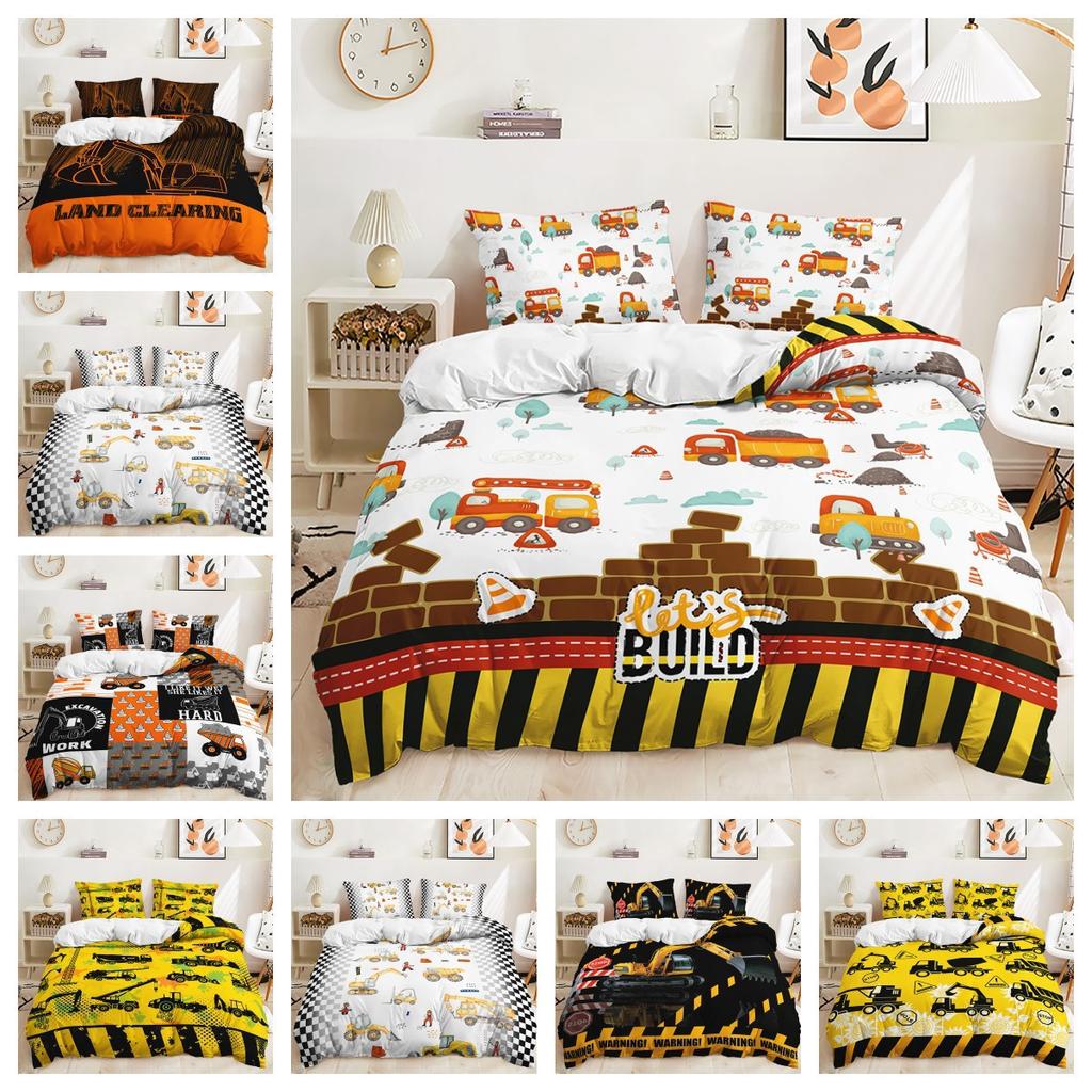 Three-Piece Construction Site Truck Decorative Quilt Cover Digital Printing Kit Bedding