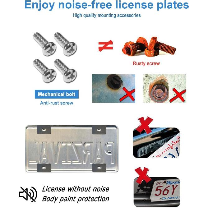 Carbon Fiber License Plate Frames- Black Plastic Car Tag Holder, 2 Pack 2 Hole Front Rear Bracket With Screw Caps And Car Door Handle Stickers