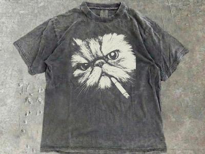 Perzische Kat Roken T-shirt - Nors Katje Sigaret Tee, Grappig Gotisch Kattenliefhebber Cadeau, Vintage Zwarte Kat Shirt