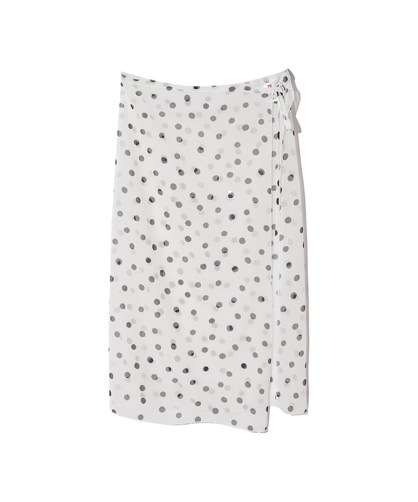Isjabaibeu White Dotted Layered Wrap Long Skirt