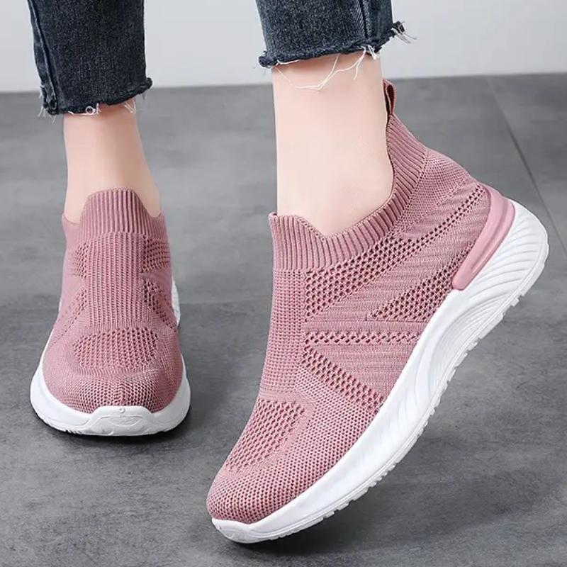 Breathable Mesh Women's Running Shoes Knitted Casual Sneakers Soft Walking Shoes Slip-on Flats Socks Shoes