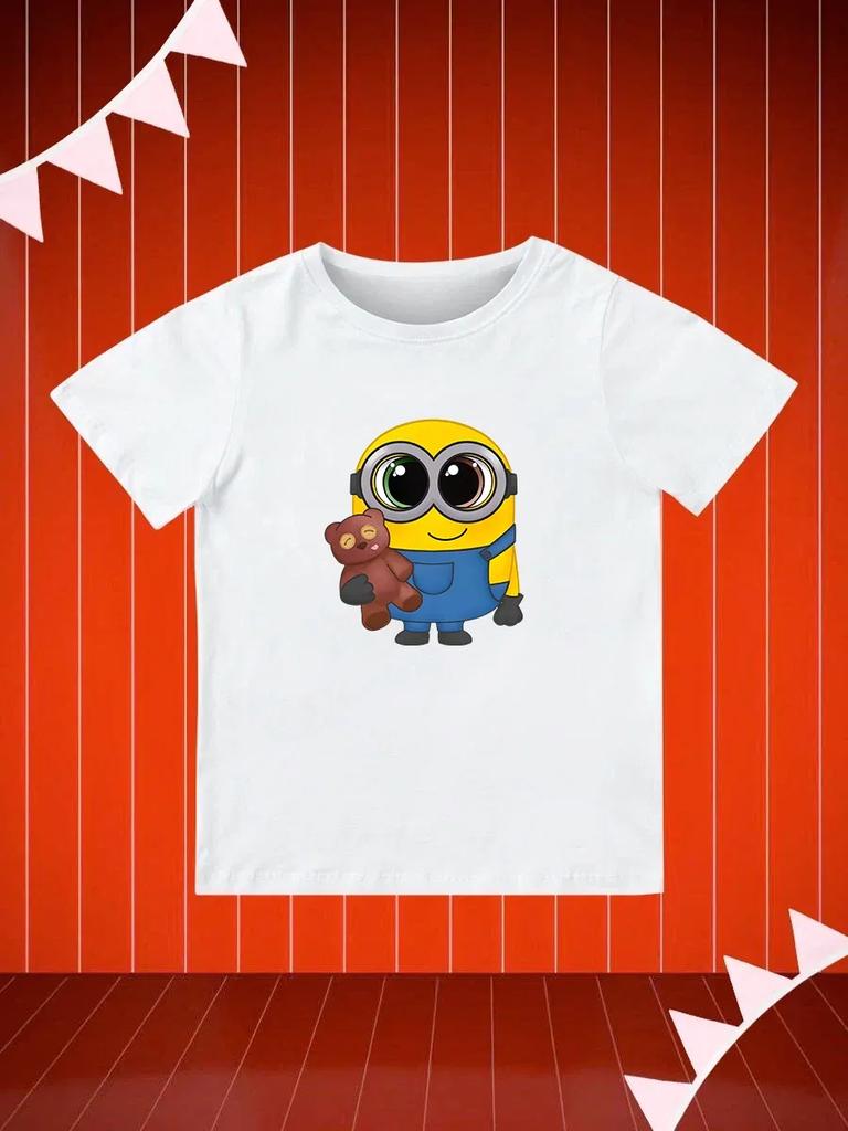 Round Neck Printed Pattern Pullover Short Sleeve Kids Tops Minion Despicable Me