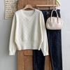 New Arrivals Open Run Diamond PaTTern Round Neck Plain KniT Ribbed T shirT