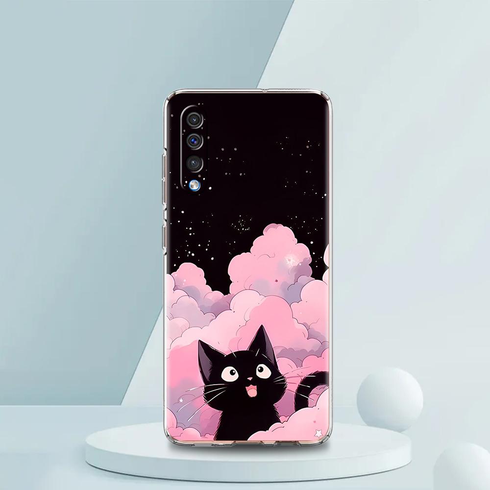 Cute Cartoon Black Cat Case For Samsung A16 A14 A12 A22 A32 5G A34 A42 A52 A54 A50 A70 A30 A40 A20E A10S A02S A04S A06 Cover