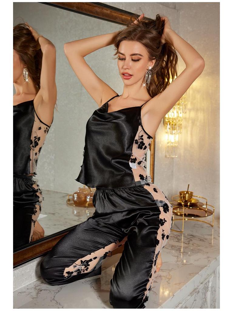Set Camicia Lunga e Pantaloni Lunghi Yaoting Midnight Luxury con Inserti in Rete DT3541