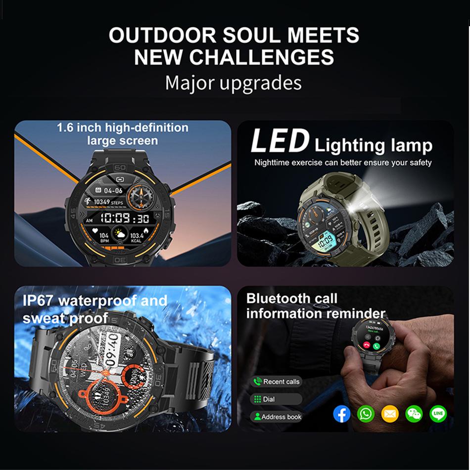 New 1.6-inch HD SmartWatch Men  LED Flashlight Multiple Exercise Modes Sleep Comprehensive Health Monitoring Smart Watch Men