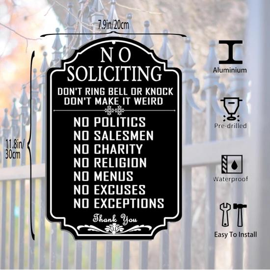 No Soliciting Sign Front Door,No Soliciting Yard Sign,Easy to Mount 8x12 inch
