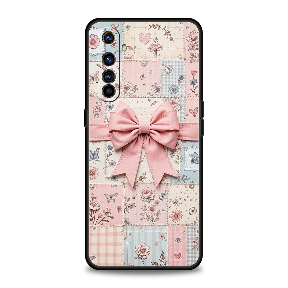Soft TPU For Realme 11 10 9 Pro Plus GT2 GT3 GT5 C21 C25 C35 C53 C55 C67 Pro 5G Shockproof Phone Case Bow-Knot Pink Bow Pattern