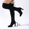 Women's Plus Size Over-the-Knee Suede Stretch Boots with High Chunky Heel and Pointed Toe