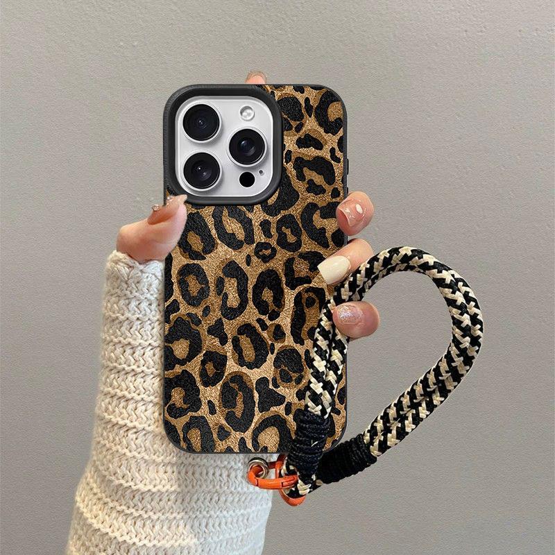 Case For POCO F7 Ultra F5 F6 M7 M6 X5 X6 X7 PRO X3 X4 GT Xiaomi 14T 15T Pro 15 Leopard Print With Lanyard Matte PU Leather Cover