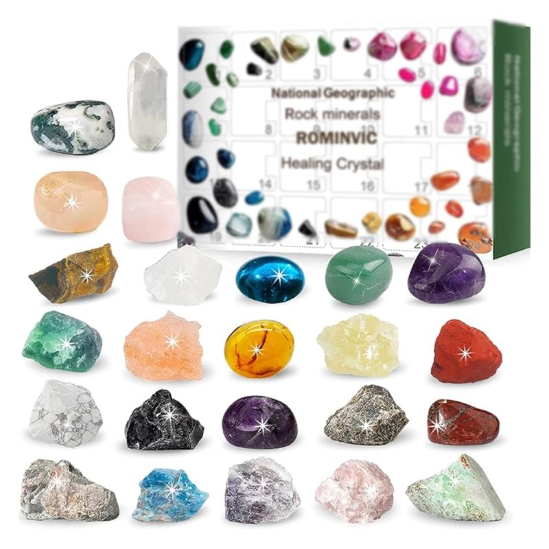 Advent Calendar 2023 24 Days Minerals & Fossils Advent Calendar Crystals Christmas Calendar Enthusiasts Rock Collection 1