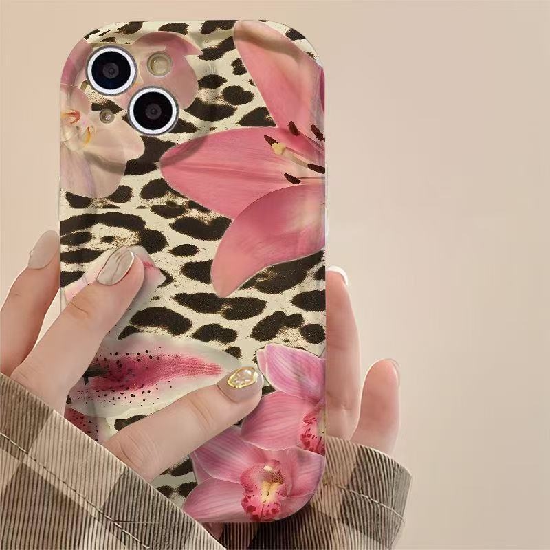 Leopard print lily suitable for iphone15promax mobile phone case Apple 15 anti-drop 14pro Japan and South Korea 13 foreign trade 12x