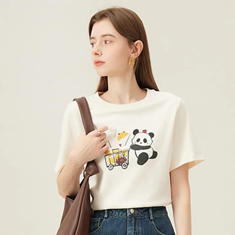 Women's Summer Cute Panda Print T-Shirt Casual Short Sleeve Cotton Top