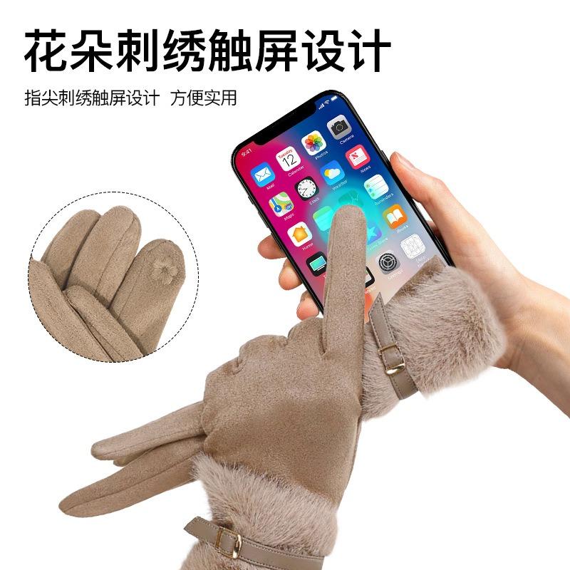 Luvas de inverno femininas lã grossa pele de veado lã luvas térmicas femininas luvas à prova de vento masculinas luvas de ciclismo escorregadias femininas