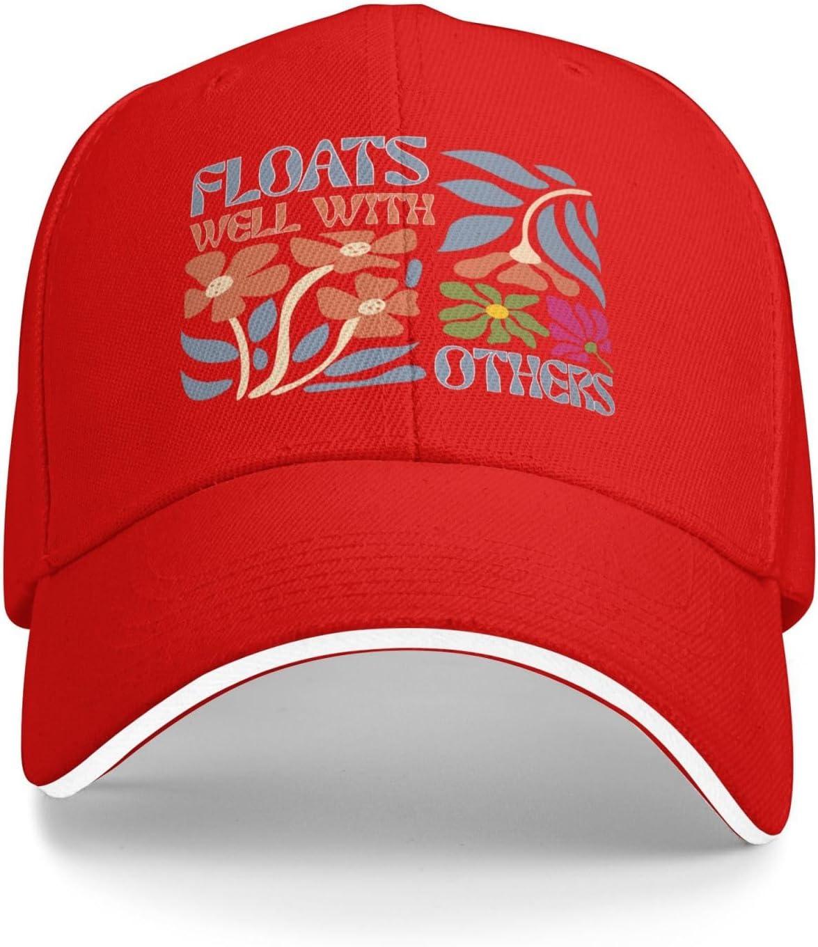 

Floats Well With Others Retro Floral Trucker Hat Polyester Adjustable Cap for Men Women Camping Outdoor One Size