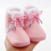 Baby Girl Booties with Bow Plush Non-Slip Sole First Walkers Warm Color-Block Shoes for Infant 0-12 Months
