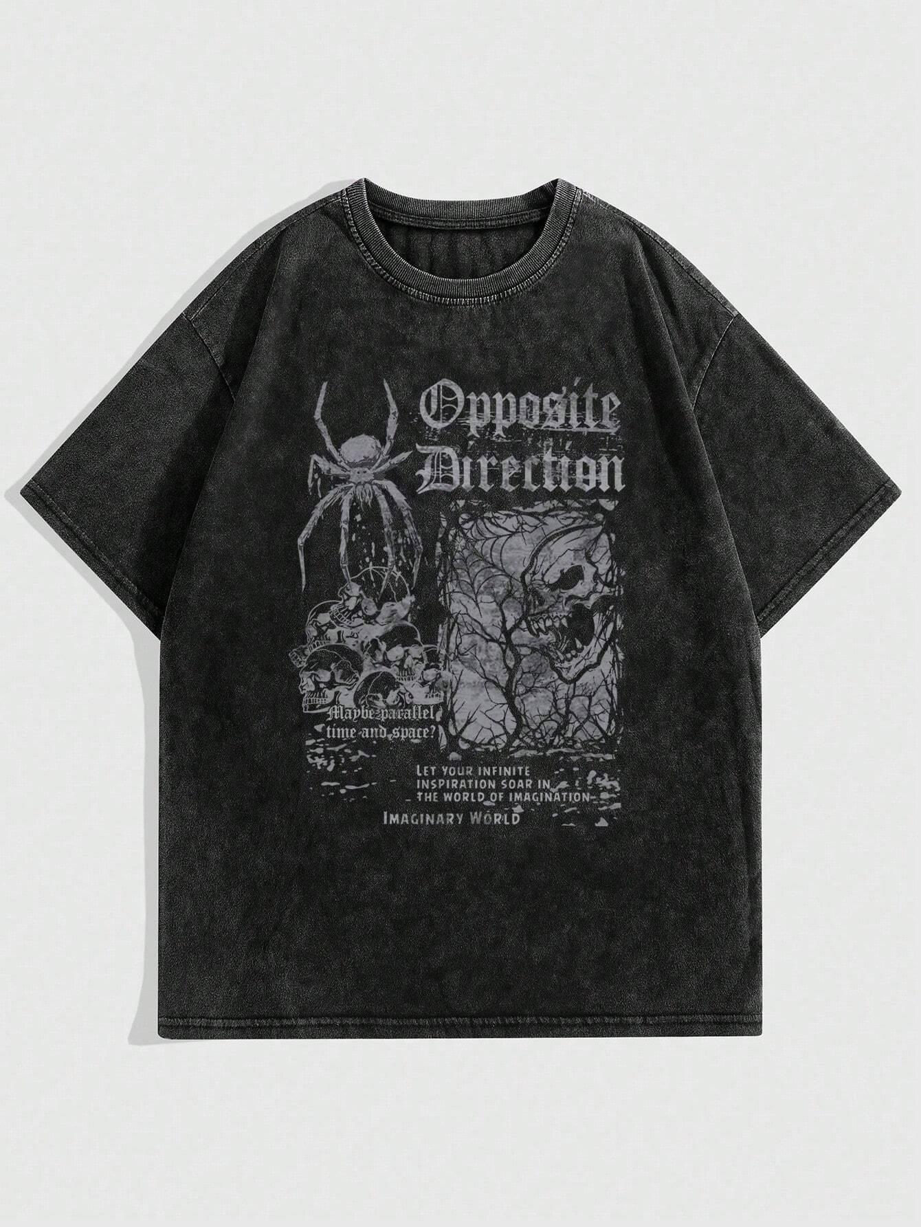 

Women Casual Cotton Washed TShirt Scary Spider Skull Printing Tees Tops Fashion Oversize Short Sleeve Female Street Clothing S