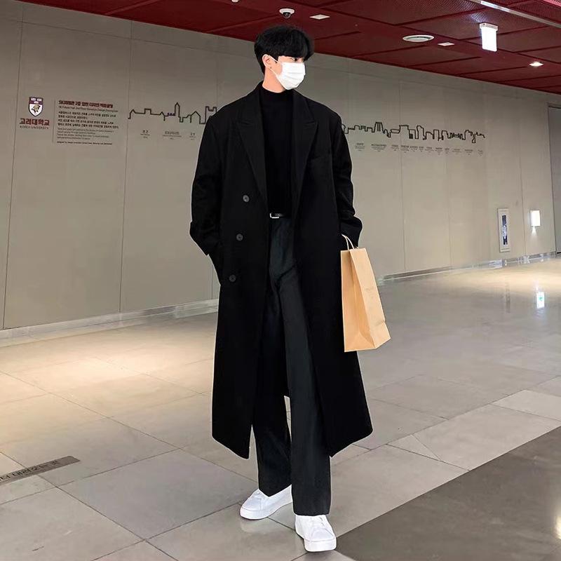 Men's Korean Style Long Wool Overcoat - Winter Casual Thickened Trench Coat Trend