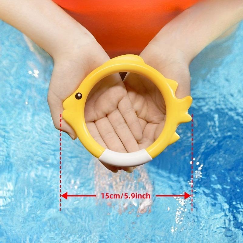 4/8PCs Diving Rings Set - Underwater Swim Training Gear with Fish-Shaped Retrieval Rings, Floatable PVC Pool Toys Adults/Kids