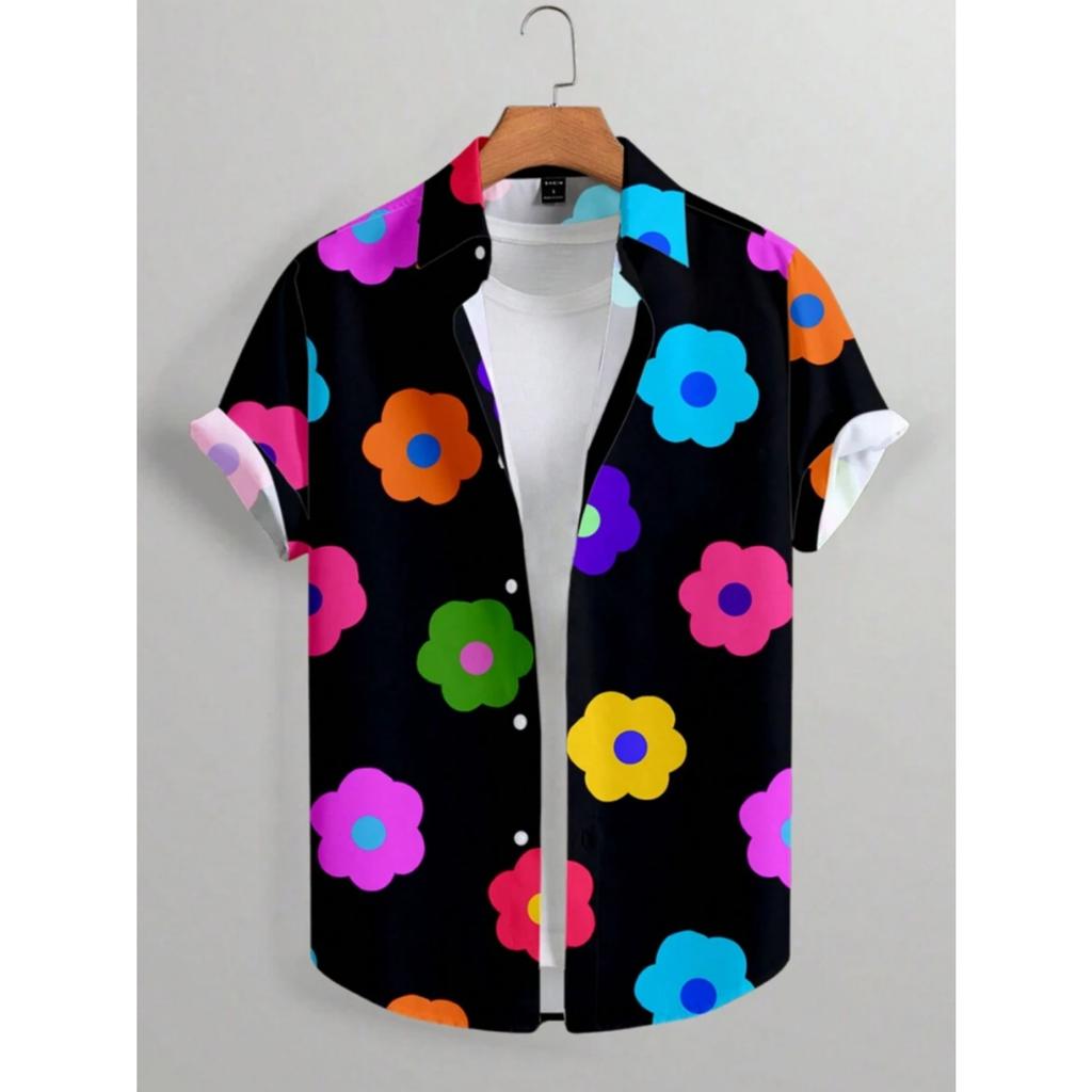 2025 New Summer Daily Fashion Short-sleeved Shirts 3D Flower-printed Men's Casual Shirts Outdoor Beach Hawaiian Style Shirts