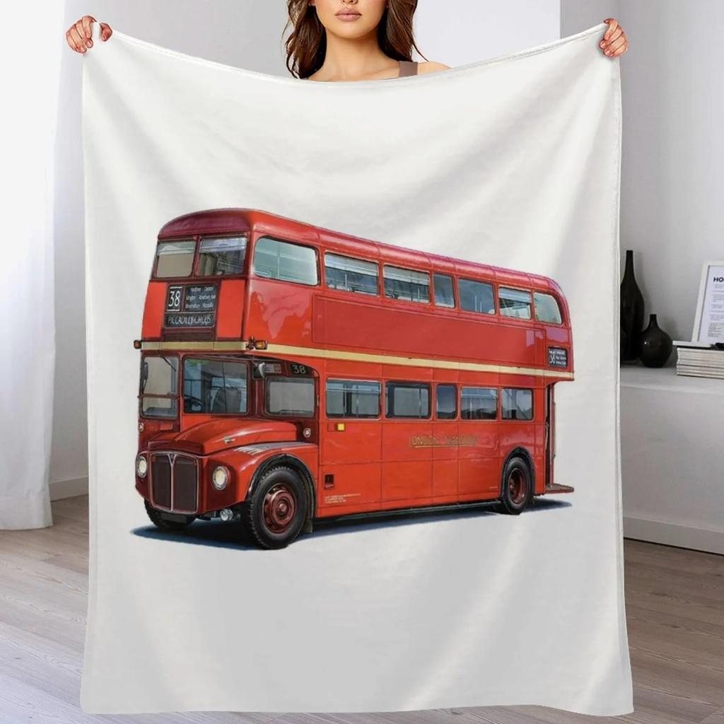 London Bus Throw Blanket Warm Flannel Blanket for Couch Chair Bedroom
