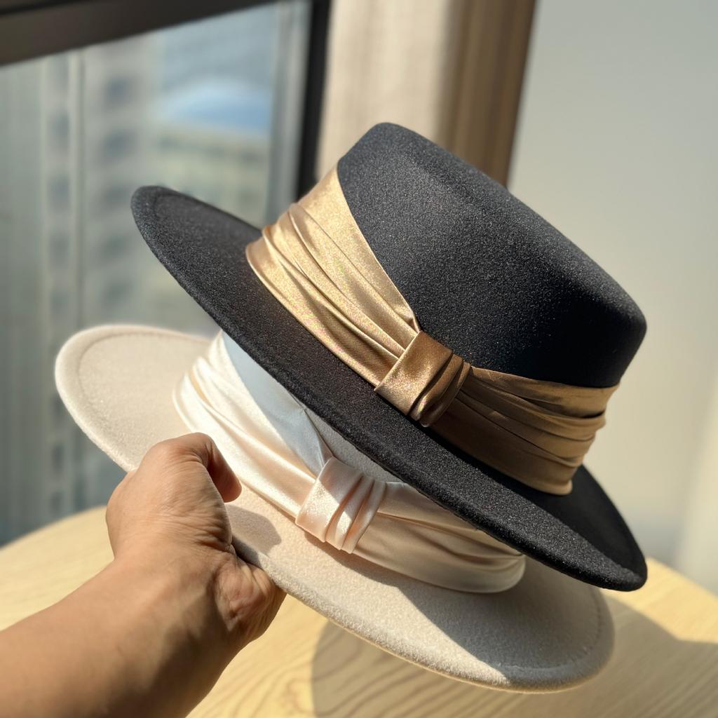 Ny Fransk Elegant Rosett Hatt Dam Vinter Brittisk Retro Ullfilt Hatt Trendig och Mångsidig Ull Jazzhatt