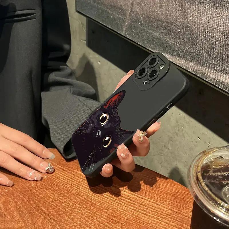 Cute Black Cat Pattern Silicone Phone Case For iPhone 17 Pro Max 16 15 14 13 12 11 Pro 17 Air 16E XS X XR 7 8 15 Plus Soft Cover