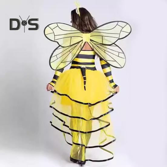 Bee Cosplay Costume with Wings Antennas Queen Bee Halloween Party Role-Playing Costume Flower Decor Scattered Cake Hem Dress