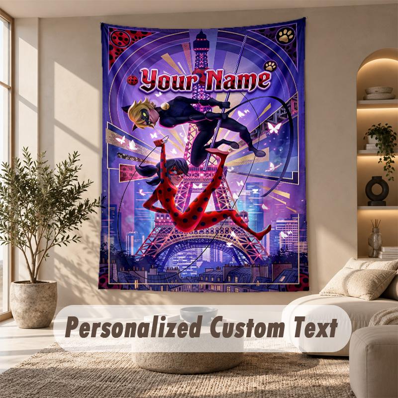 Miraculous Ladybug Tapestry, Personalized Custom Text, Wall Hanging Tapestry For Living Room Home Wall Decor