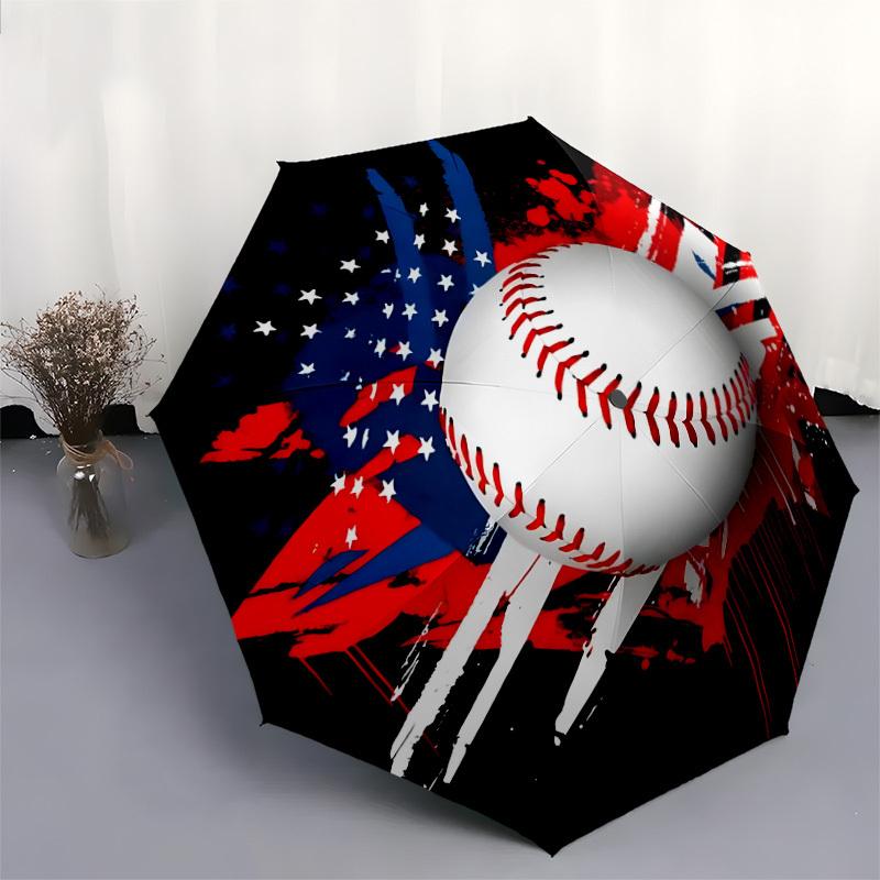 1 Stück Amerikanisches Baseball-Kunstwerk Regenschirm mit Kunststoffgriff, Geeignet für alle Jahreszeiten Zuhause Reise Outdoor-RegenschirmDD1607